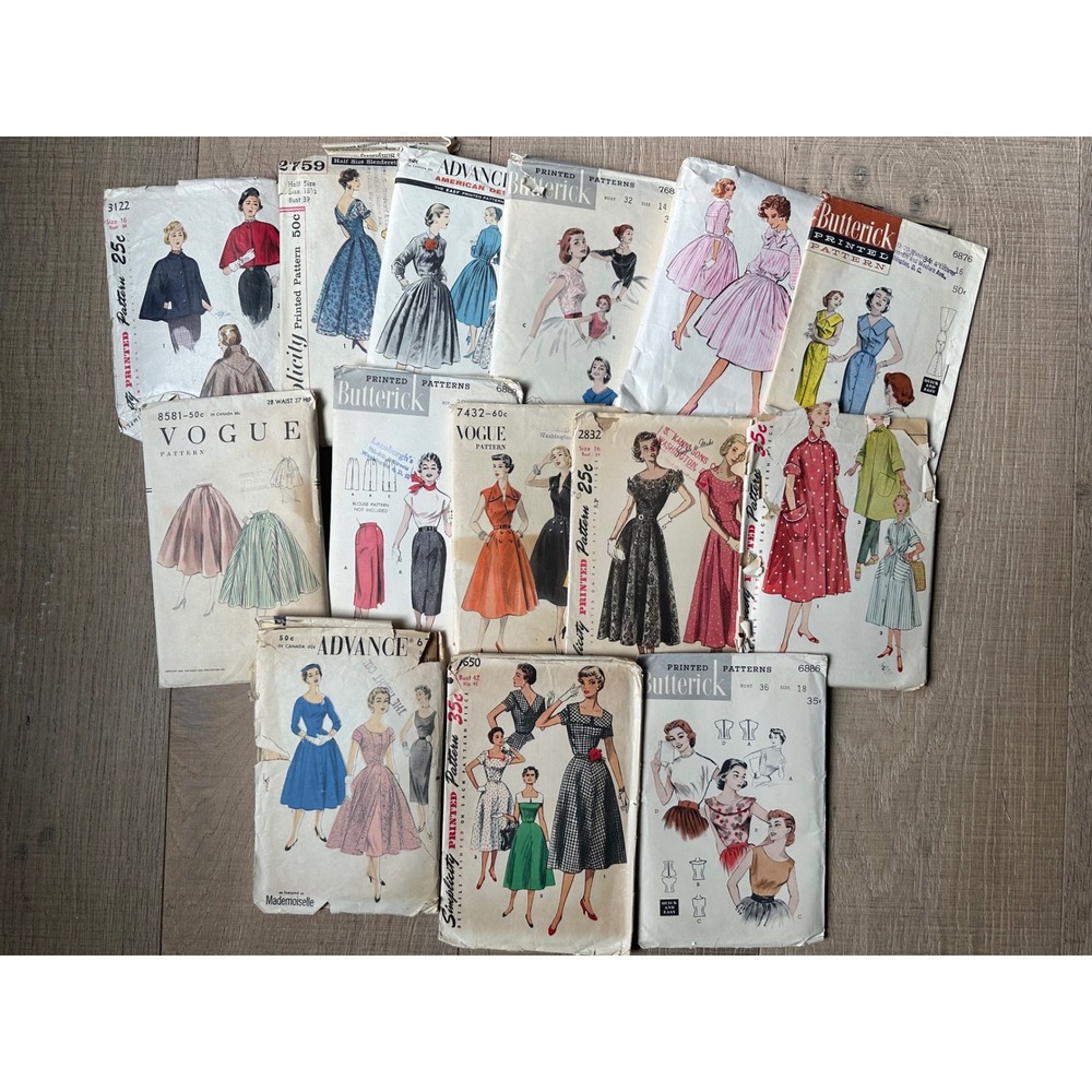 14 Vintage 1950s Sewing Patterns Lot Vogue Butterick Simplicity Advance Dresses